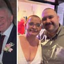 Sonia and Les Fletcher on their wedding day, and Sonia Fletcher and Jason Cromarty pictured after getting their heads shaved.