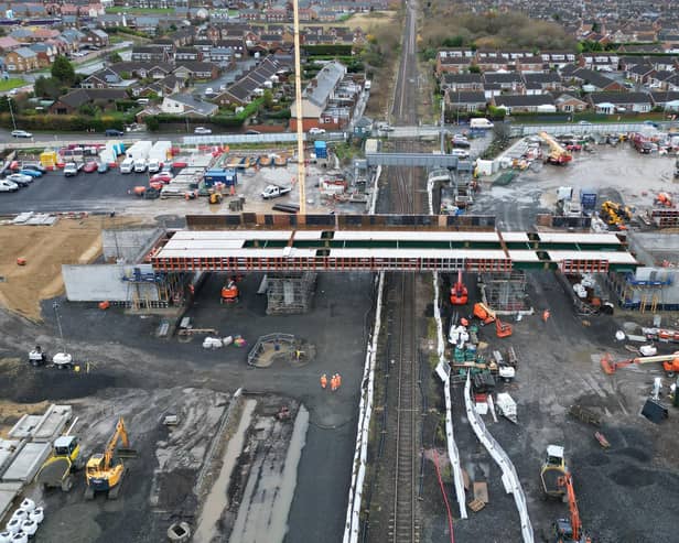 The structure of the new bridge over the railway in Newsham has been installed.