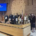 Northumberland County Council Civic Head (right) with the new UK citizens. (Photo by LDRS)