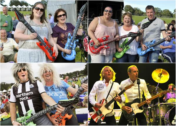 Getting in the mood for the Status Quo and 10cc concert in the Pastures, Alnwick, in 2011.