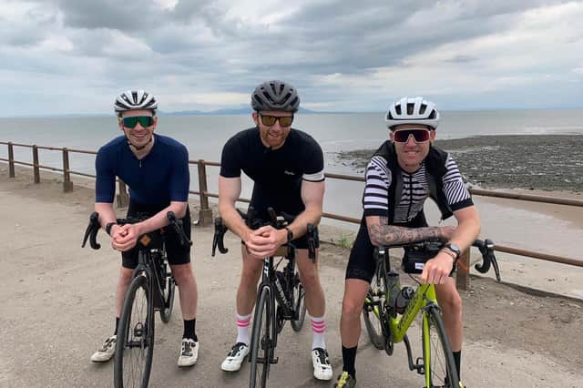 From left, Jon Archer, Jack Quinlan and Joe Hunter during their final training ride. RMT Accountants is meeting all their hotel and support vehicle costs.