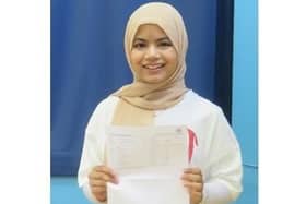 GCSE student Shahrin Reza with her results slip.