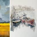 ‘Golden Harvest’ by Kath Woollen, left, and 'Seahouses Harbour' by Jacqui Hill, both of Morpeth Art Group.