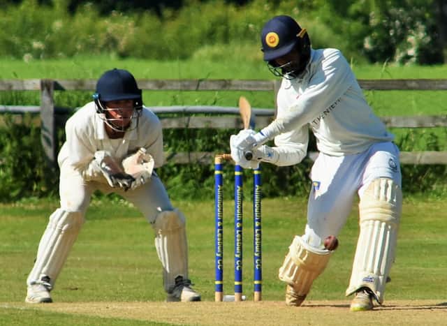 Dushan Hemantha on his way to a half century for Alnmouth on Saturday.