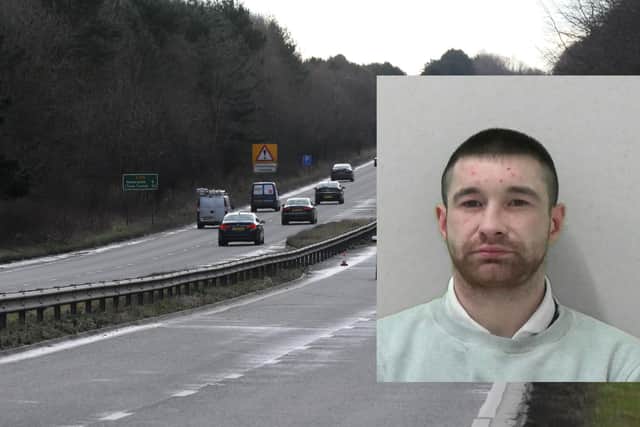 Robert Atkinson (inset) was jailed for 18 months after reaching speeds of 121mph on the A189 Spine Road.