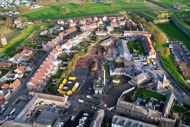 An aerial image showing demolition works at the Berwick Infirmary site.