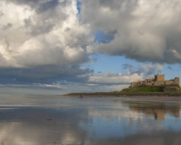 A favourite view of many, Bamburgh Castle and the gloriously spacious Bamburgh Beach.