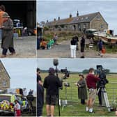 Brenda Blethyn, who plays DCI Vera Stanhope, and co-star Kenny Doughty, who plays DS Aiden Healy, seen on set of ITV's Vera in Boulmer village.