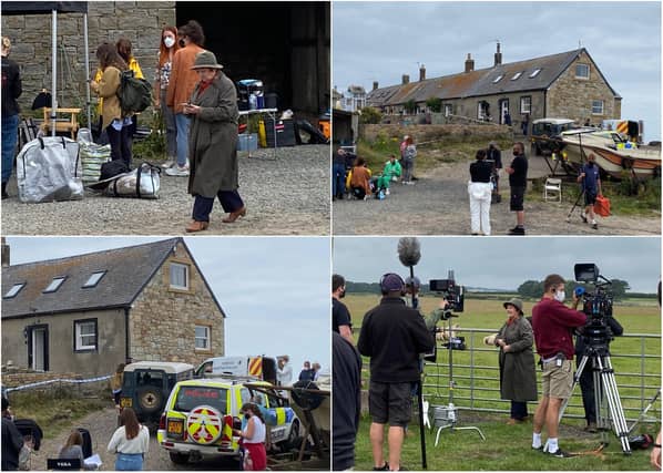 Brenda Blethyn, who plays DCI Vera Stanhope, and co-star Kenny Doughty, who plays DS Aiden Healy, seen on set of ITV's Vera in Boulmer village.