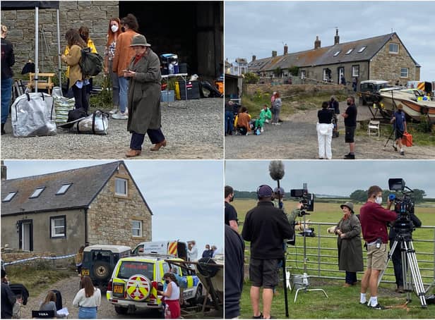 Brenda Blethyn, who plays DCI Vera Stanhope, and co-star Kenny Doughty, who plays DS Aiden Healy, seen on set of ITV's Vera in Boulmer village.