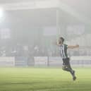 Michael Liddle celebrates after scoring the fourth goal against Farsley Celtic. Picture: Paul Scott