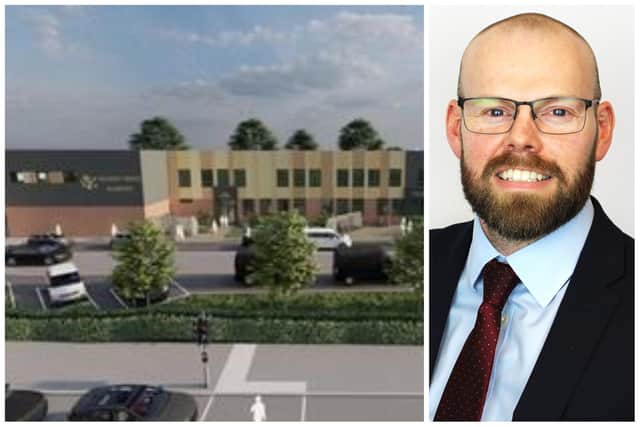 A CGI of Gilbert Ward Academy and its new head, Barry Reed.