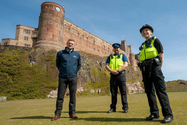 PC Kerry O’Donnell and PCSO Rob Younger are pictured with Northumberland County Council neighbourhood services manager, Stephen Wardle.