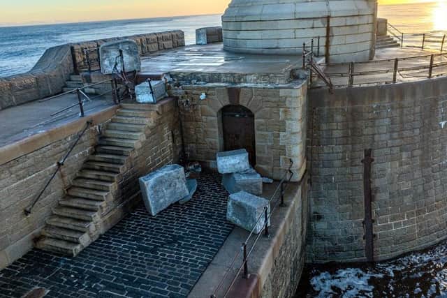 The pier was damaged during Storm Babet, and repairs have been delayed by trespassers. (Photo by Port of Tyne)