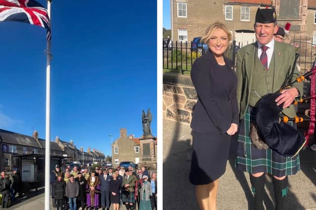The Union Flag was raised at Berwick War Memorial on Castlegate to mark the completion of a new flagpole project.