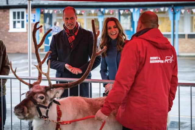 The Duke and Duchess met three reindeer. Picture: Dawn Robertson