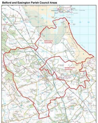 A map showing the boundaries of the parishes of Belford and Easington. Picture from Northumberland County Council