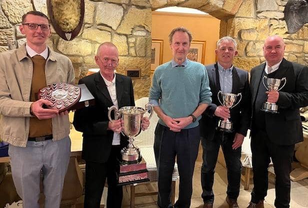 The Duke of Northumberland, centre, with, from left: Jacek Bernard, John Foster, Peter Robinson and Chris Richardson. Picture: Northumbrian Anglers Federation