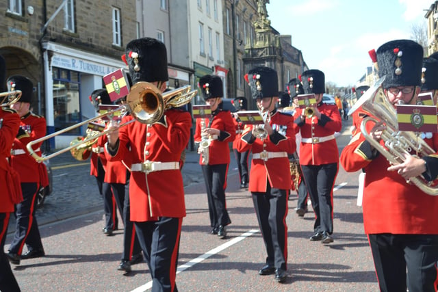 The Fusiliers Band playing as they march through the town.