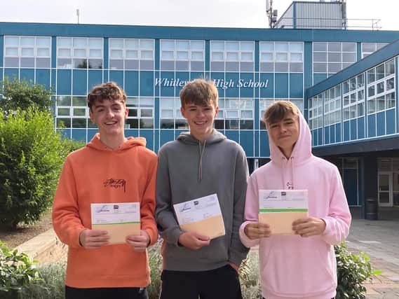 Whitley Bay High School students collect their GCSE results.