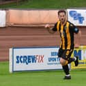 Liam Buchanan celebrates after opening the scoring against University of Stirling. Picture: Alan Bell