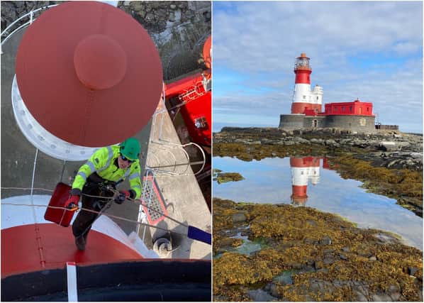 Repainting of the Longstone lighthouse on the Farne Islands. Pictures: Trinity House