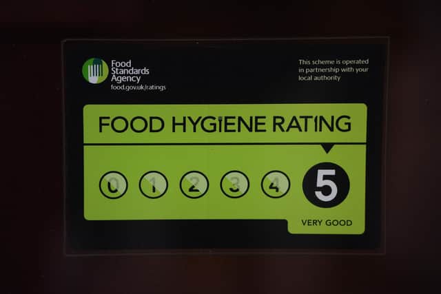 Hygiene ratings are ranked from zero to five.