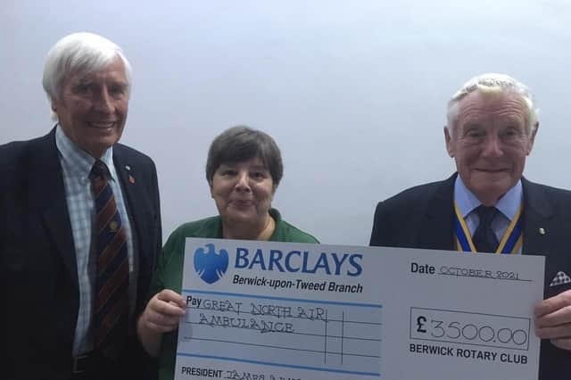 From left, Chris Budzynski, Tracy Bowstead and Berwick Rotary Club President James Armstrong.