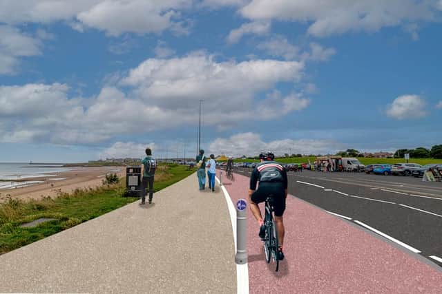 Artist's impression showing seafront sustainable route at St Georges Church, Cullercoats.