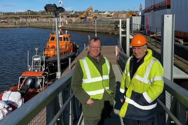 Northumberland County Council leader Peter Jackson with Alan Irving of Berwick Harbour Commission.