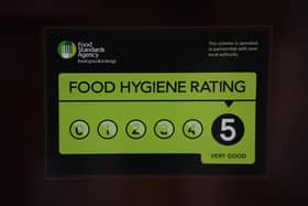 A Food Standards Agency rating sticker, which is supposed to be displayed prominently so customers can see it.