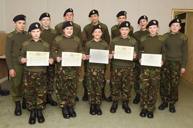 Northumberland Army Cadet Force, Rothbury Detachment, receiving their certificates for passing their recruitment test to become full Cadets.