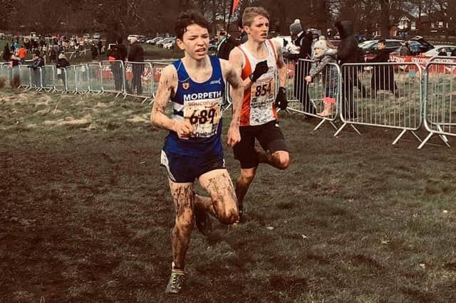 Joe Dixon of Morpeth Harriers battling his way through the mud on Parliament Hill in the National Cross Country Championships.