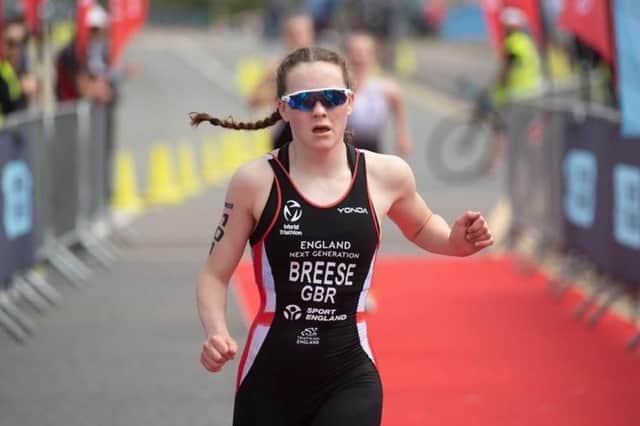 Millie Breese, competing in an England vest.