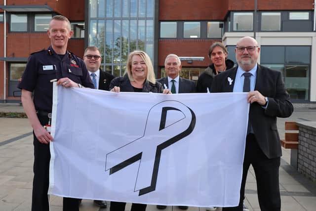 Northumberland Fire and Rescue Service, councillors and staff joining together for White Ribbon Day.