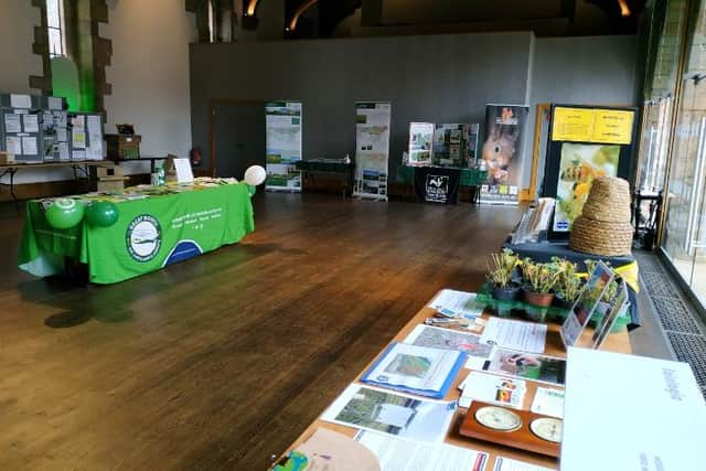 The Guest Hall at Alnwick Castle set up for Environmental Awareness Week displays and workshops.