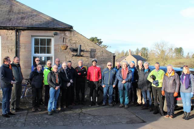 Members of the Monday Morning Ride Club with Ord Parish Council representatives.