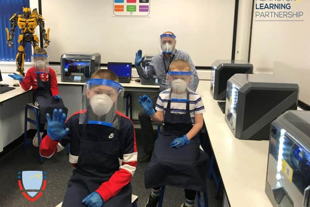 Pupils of key workers at Central and Bothal primary schools making PPE for frontline staff.