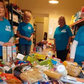 Volunteers with donations at Blyth Foodbank. Photo: Blyth Foodbank.