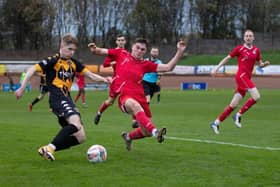 Action from Berwick Rangers’ 1-1 home draw with Civil Service Strollers. Picture by Alan Bell.