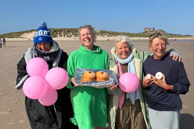 Jill Henderson, Claire Watson-Armstrong, Karen Gallichan and Gill Anderson after completing their swim.