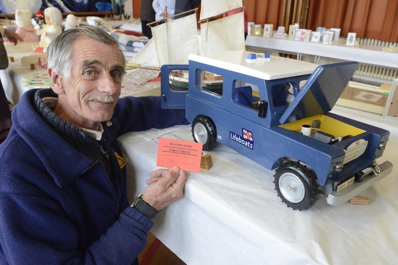 Graham Stoner with his wooden model RNLI Landrover, which won first prize at the Belford Show in 2017.