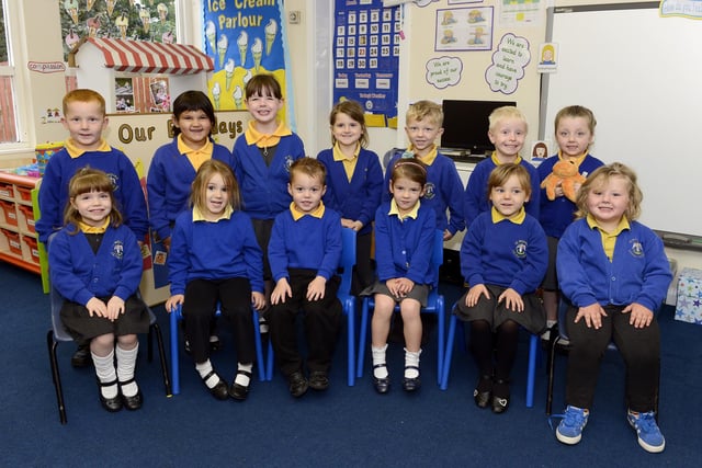 Smiles all round from the new reception class pupils at St Michael's First School in Alnwick.