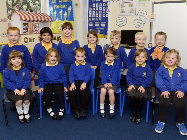 Smiles all round from the new reception class pupils at St Michael's First School in Alnwick.