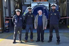 Archbold Dawson, with Neil Calvert, Craig Pringle and Graeme Trotter from Seahouses RNLI.