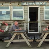 The Hairy Bikers with Martin Charlton, owner of The Fish Shack in Amble. Picture: BBC