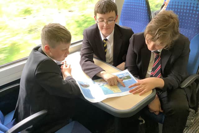 Northumberland schoolchildren visiting the Northumberland line