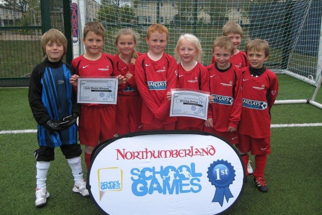 Tweedmouth West First School pupils in the North Northumberland School Games in 2012. Left to Right Euan Cromerty, Ryan Rutherford, Abbie Sutherland, Aaron Bell, Abbi Rae, Callum Wood, Ryan Leslie and Sam Straughan.