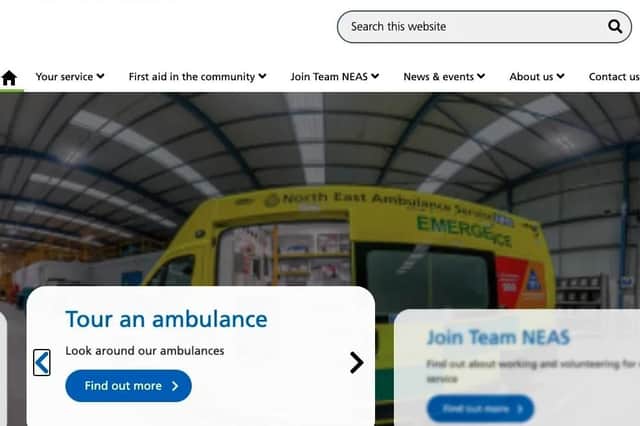 A homepage section of the new North East Ambulance Service website.