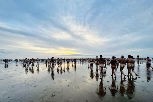 The North East Skinny Dip saw over 1,400 people brave the sea at Druridge Bay. Picture: Justine Gillespie